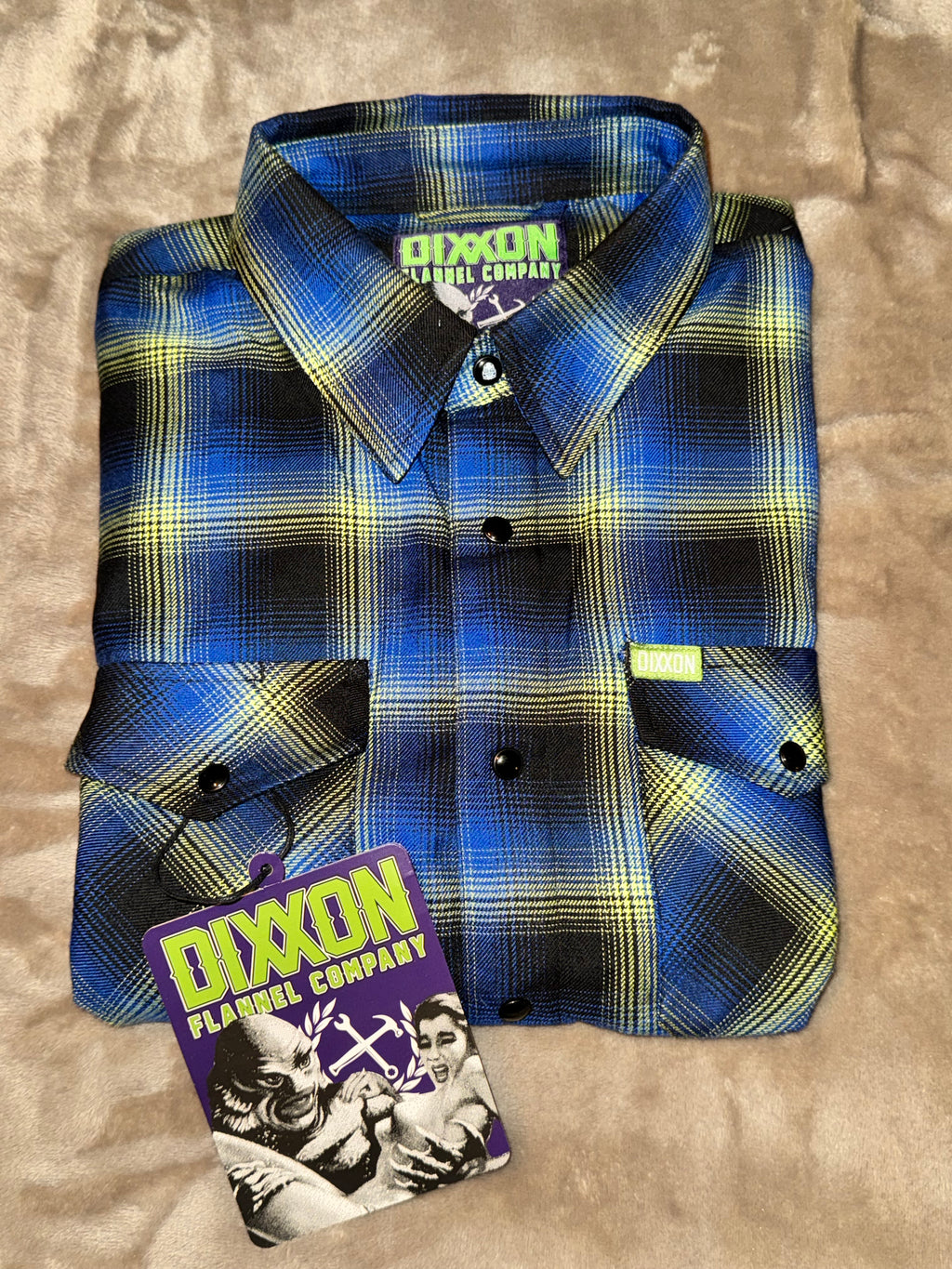 DIXXON Flannel The Gill-Man Men's LARGE Snap Plaid Shirt Horror Series