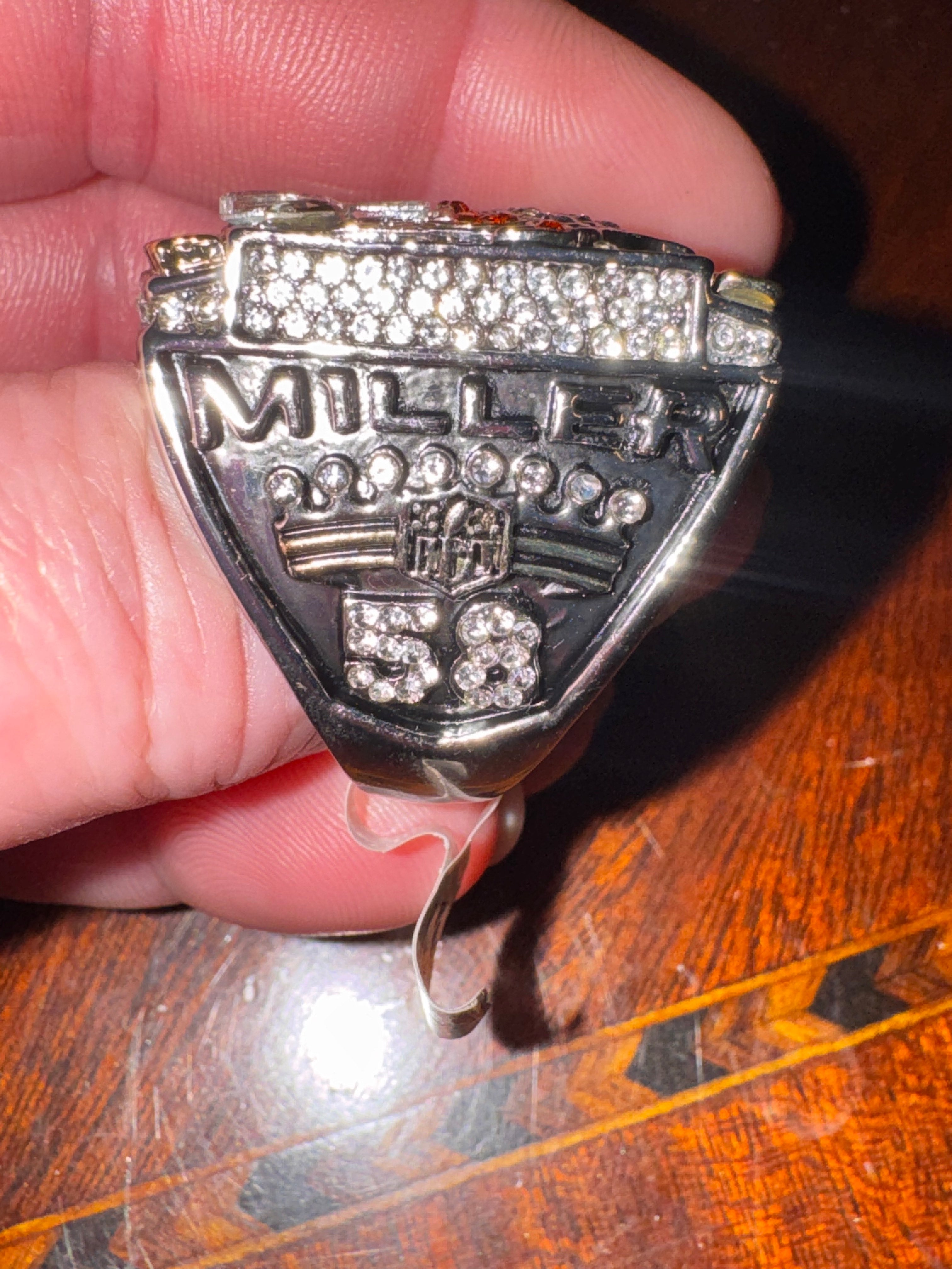 DENVER BRONCOS WORLD CHAMPION MILLER #58 RING REPLICA SZ 11
