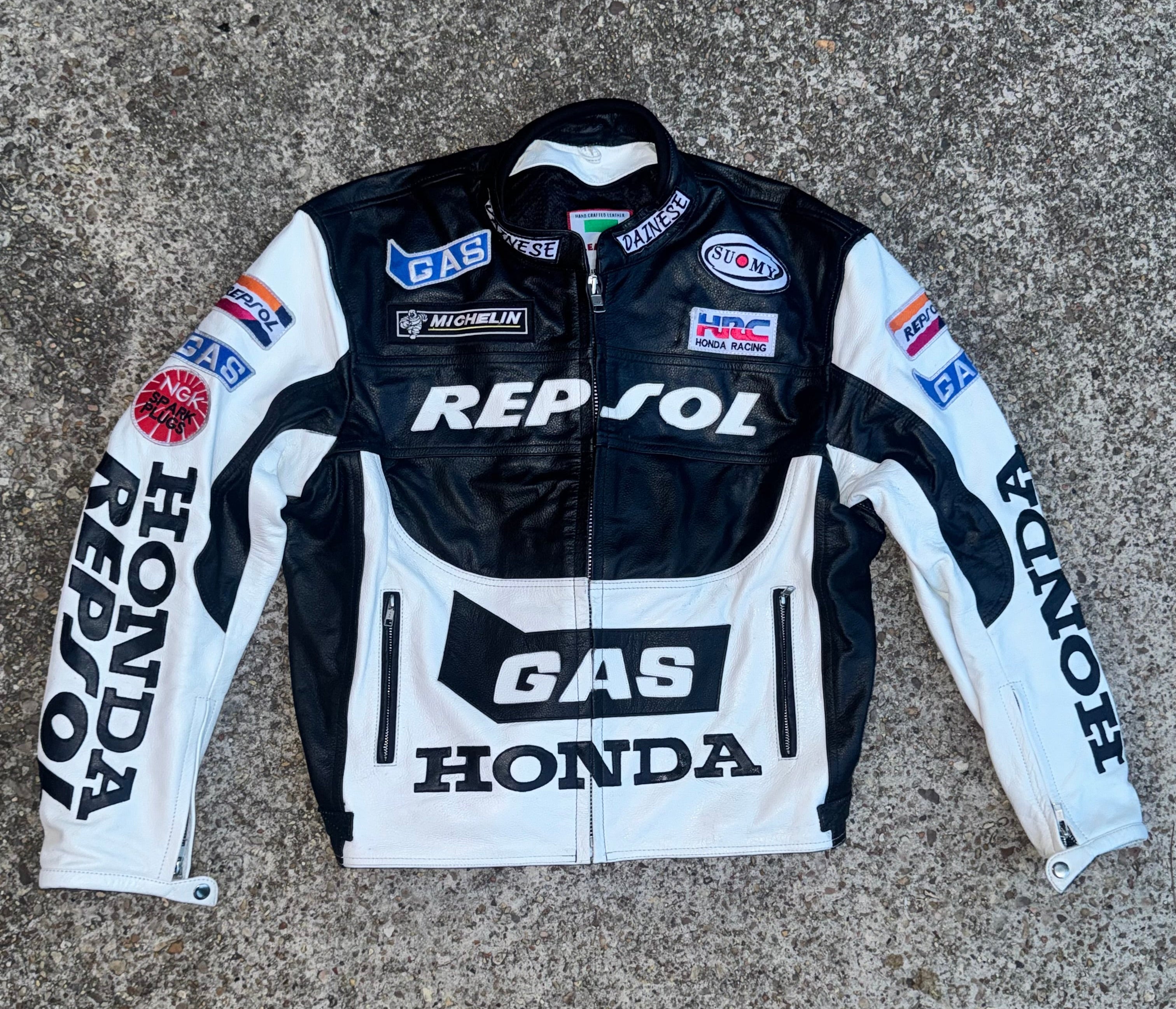 Honda Repsol Leather Motorcycle Jacket: Armored Cowhide Biker Gear SIZE 2XL