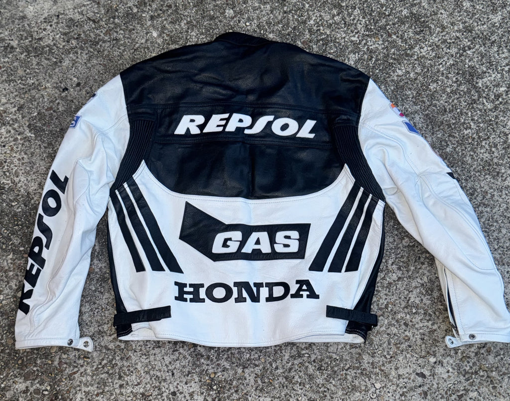 Honda Repsol Leather Motorcycle Jacket: Armored Cowhide Biker Gear SIZE 2XL