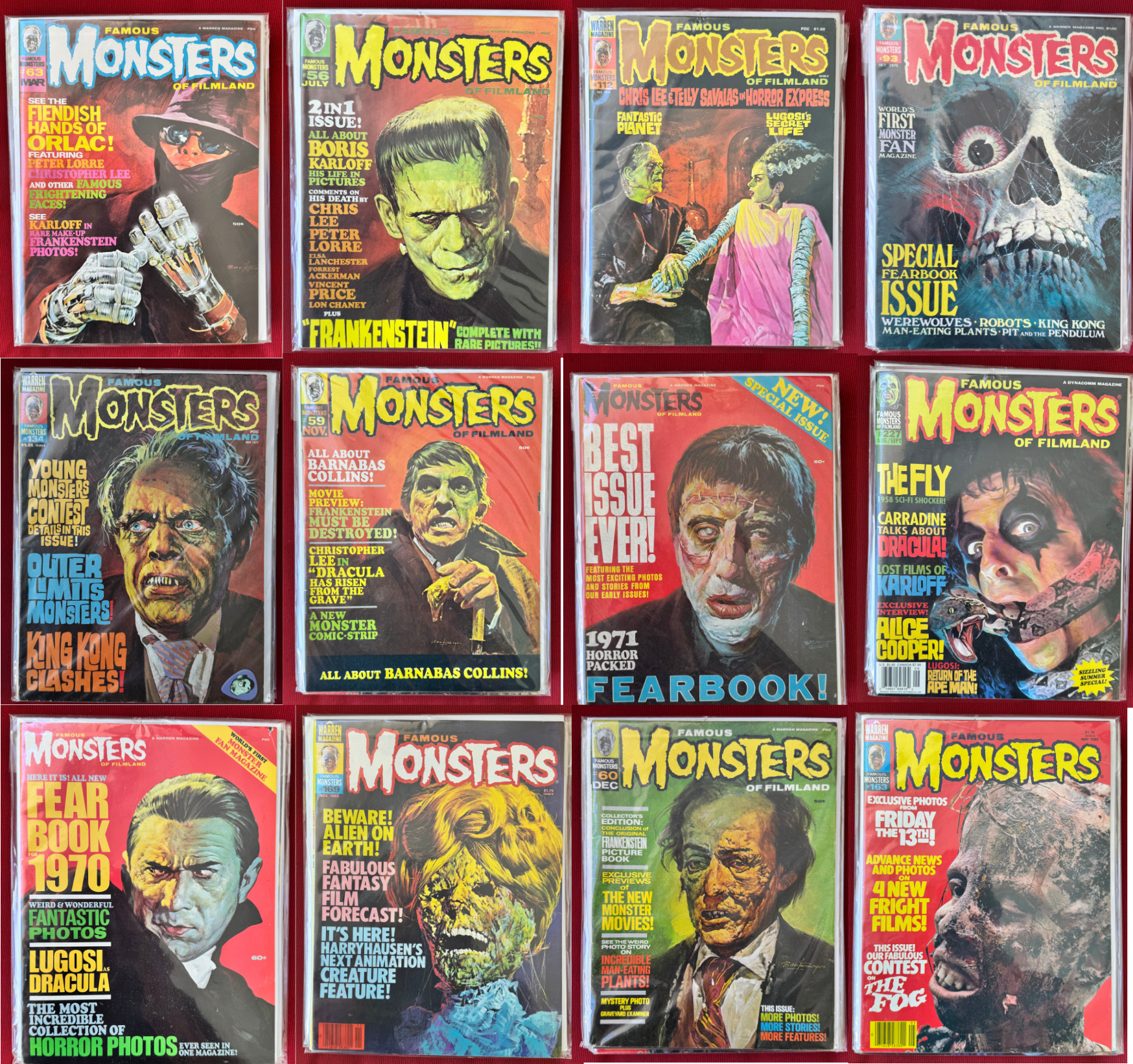 Collection of 12 Vintage Horror Magazines "Famous Monsters of Filmland"