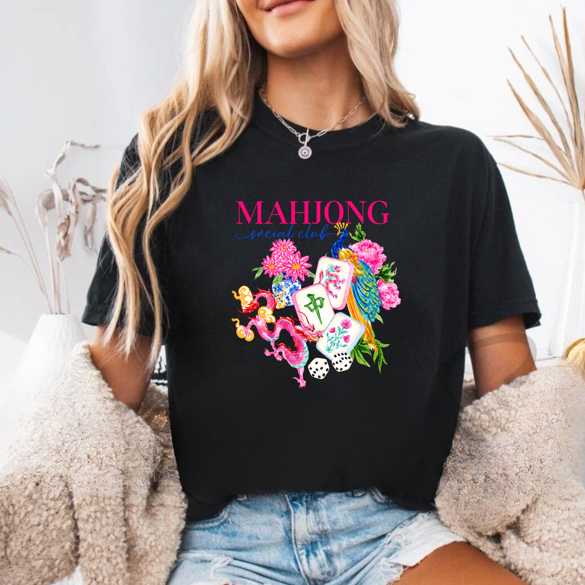 Mahjong Peacock Social Club Graphic Tee