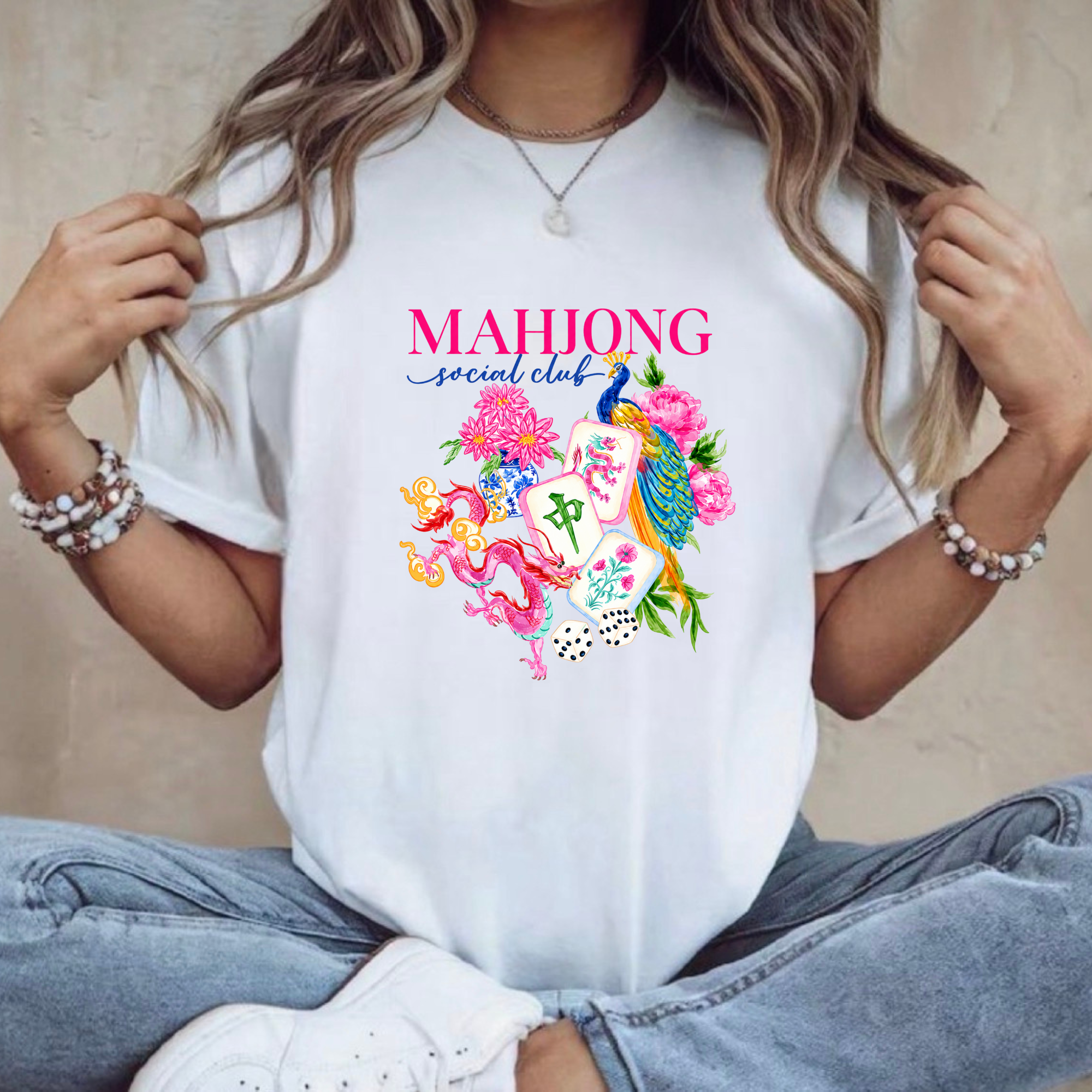 Mahjong Peacock Social Club Graphic Tee
