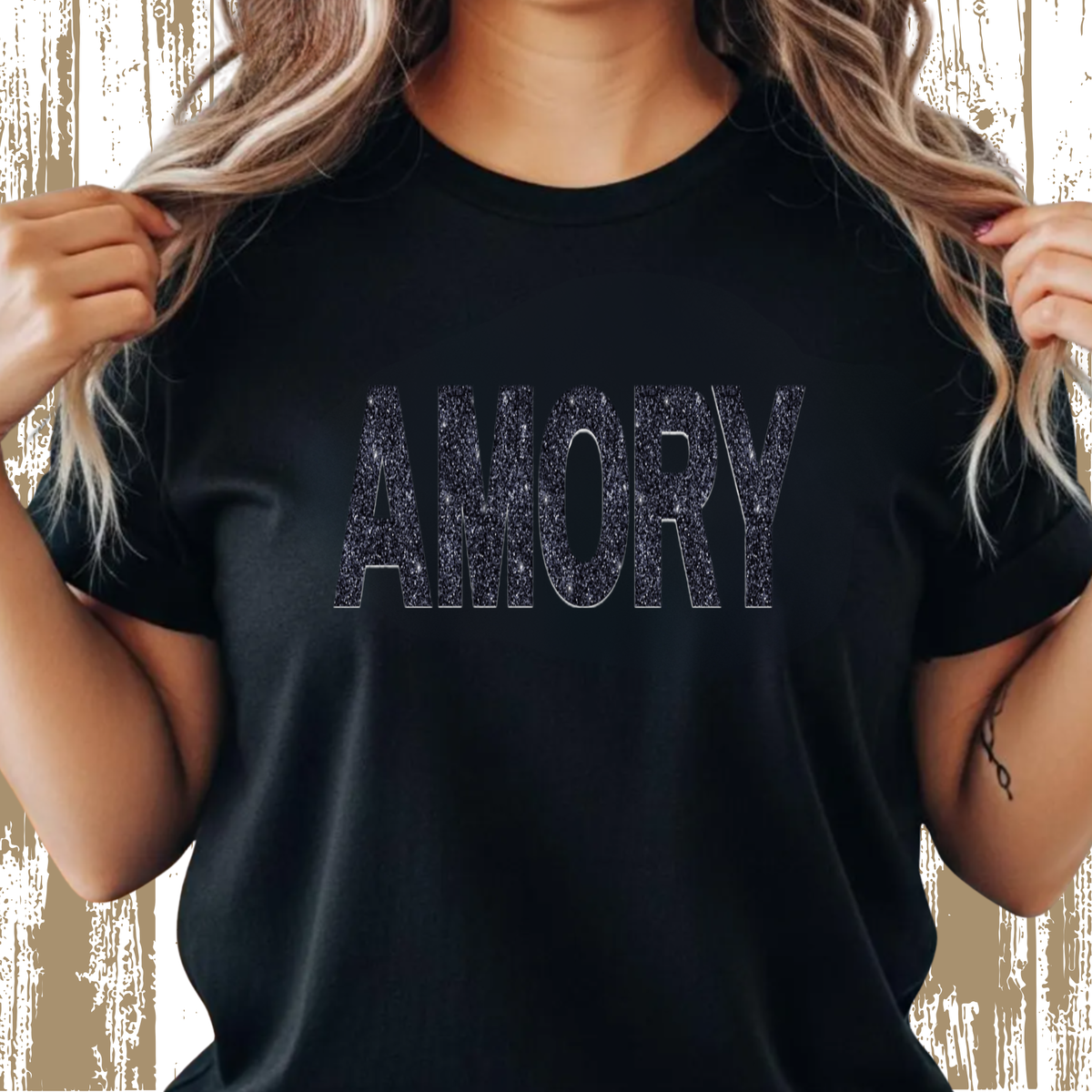 AMORY BLACK GLITTER ON BLACK TEE